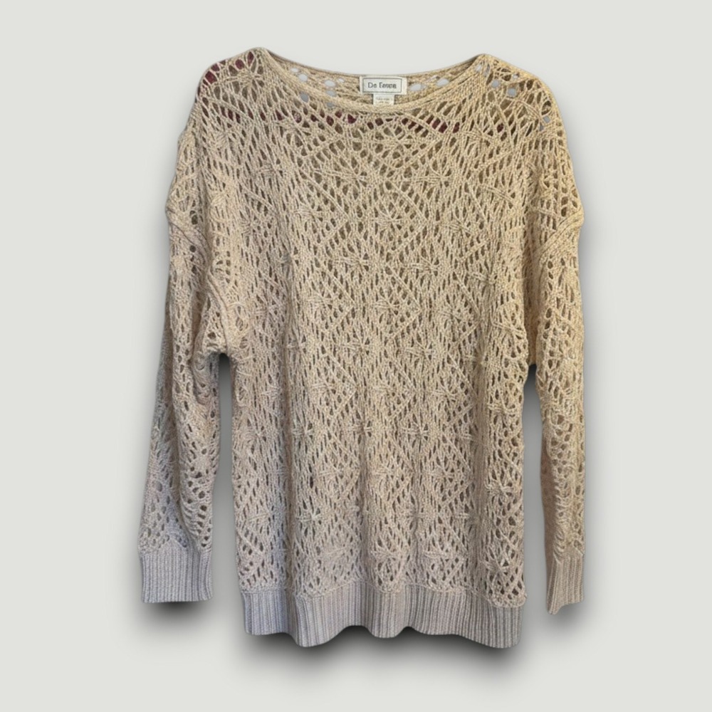 Ces Femme Sweater Womens S Cream Crochet Boho Pullover Relaxed Fit Shabby Chic